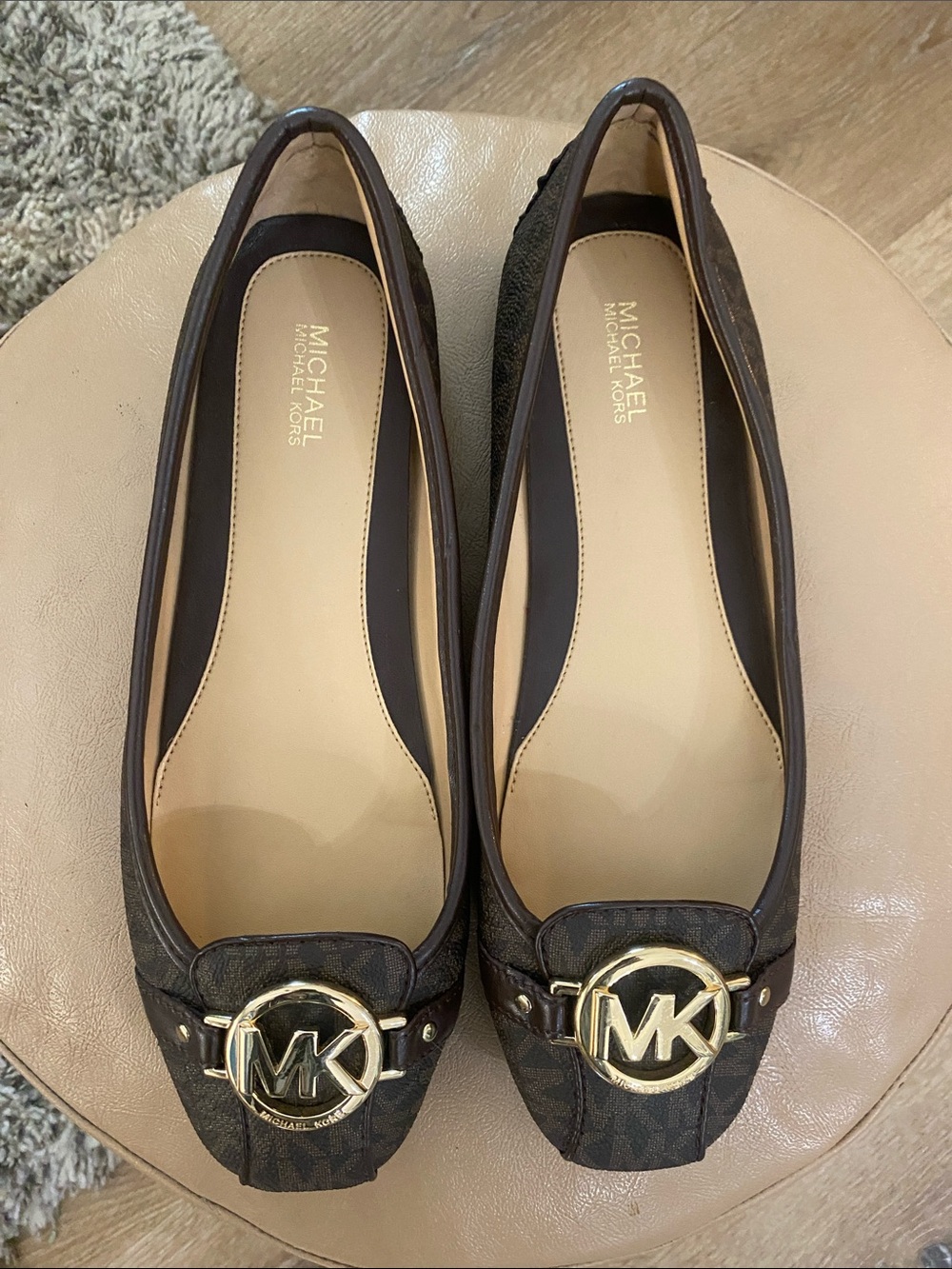Michael Kors Brown Logo MK Round-Toe Ballet Flats size 8.5